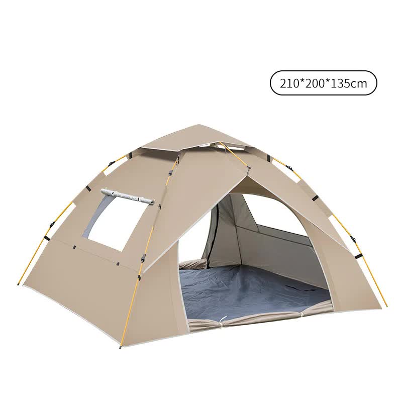 Tent Khaki 3-4 Person Lightweight Camping Tent (210*200*135cm) | UV Protection Silver Coated, Dual Doors & Windows