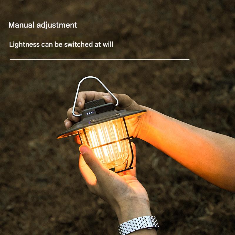 Vintage LED Camping Lantern Black- Rechargeable, Stepless Dimming, Power Bank