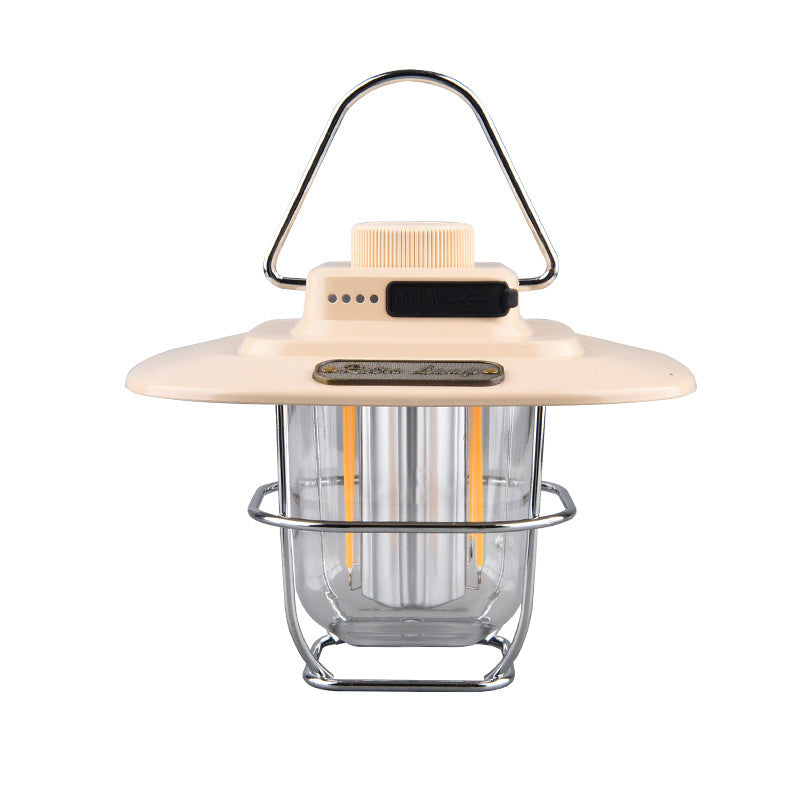 Vintage LED Camping Lantern Beige- Rechargeable, Stepless Dimming, Power Bank