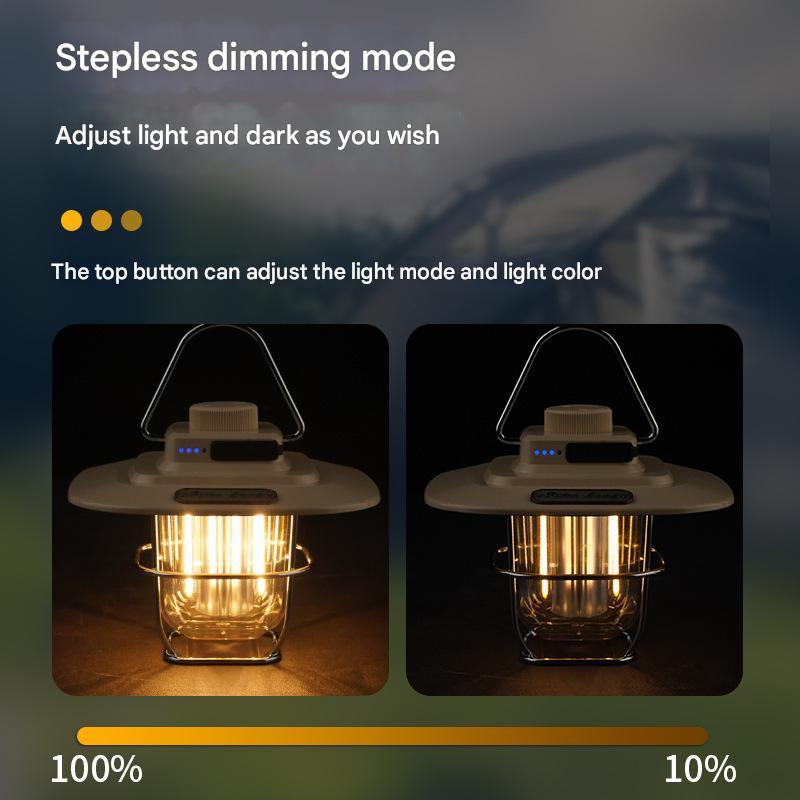 Vintage LED Camping Lantern Beige- Rechargeable, Stepless Dimming, Power Bank