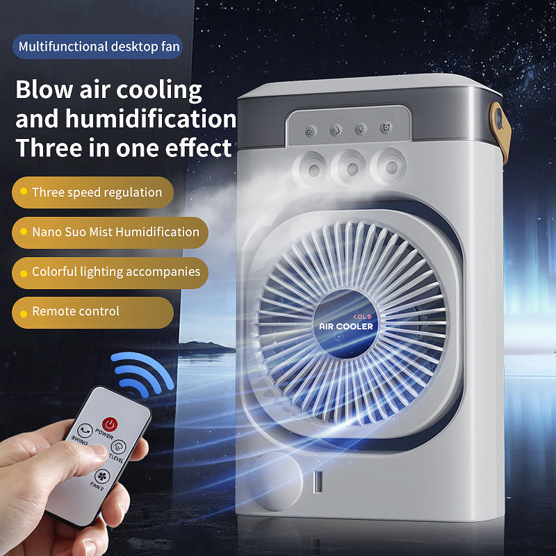 Mist Misting fan 3-in-1 Portable Air Cooler Fan - Desktop Humidifier & LED Light, Nano Mist White
