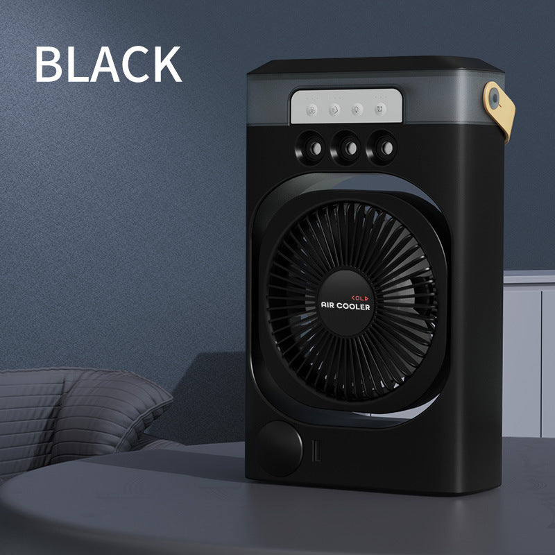 Mist Misting 3-in-1 Portable Air Cooler Fan - Desktop Humidifier & LED Light, Nano Mist Black