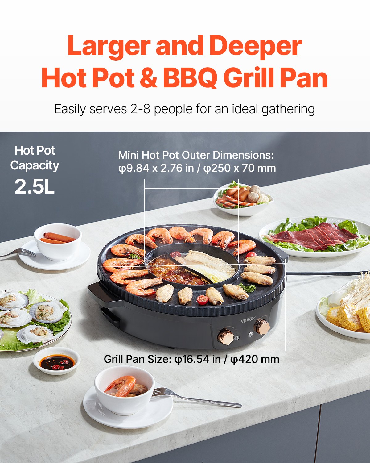 Hot Pot with Grill 1800W 2-in-1 Electric Smokeless Grill and Hot Pot VEVOR