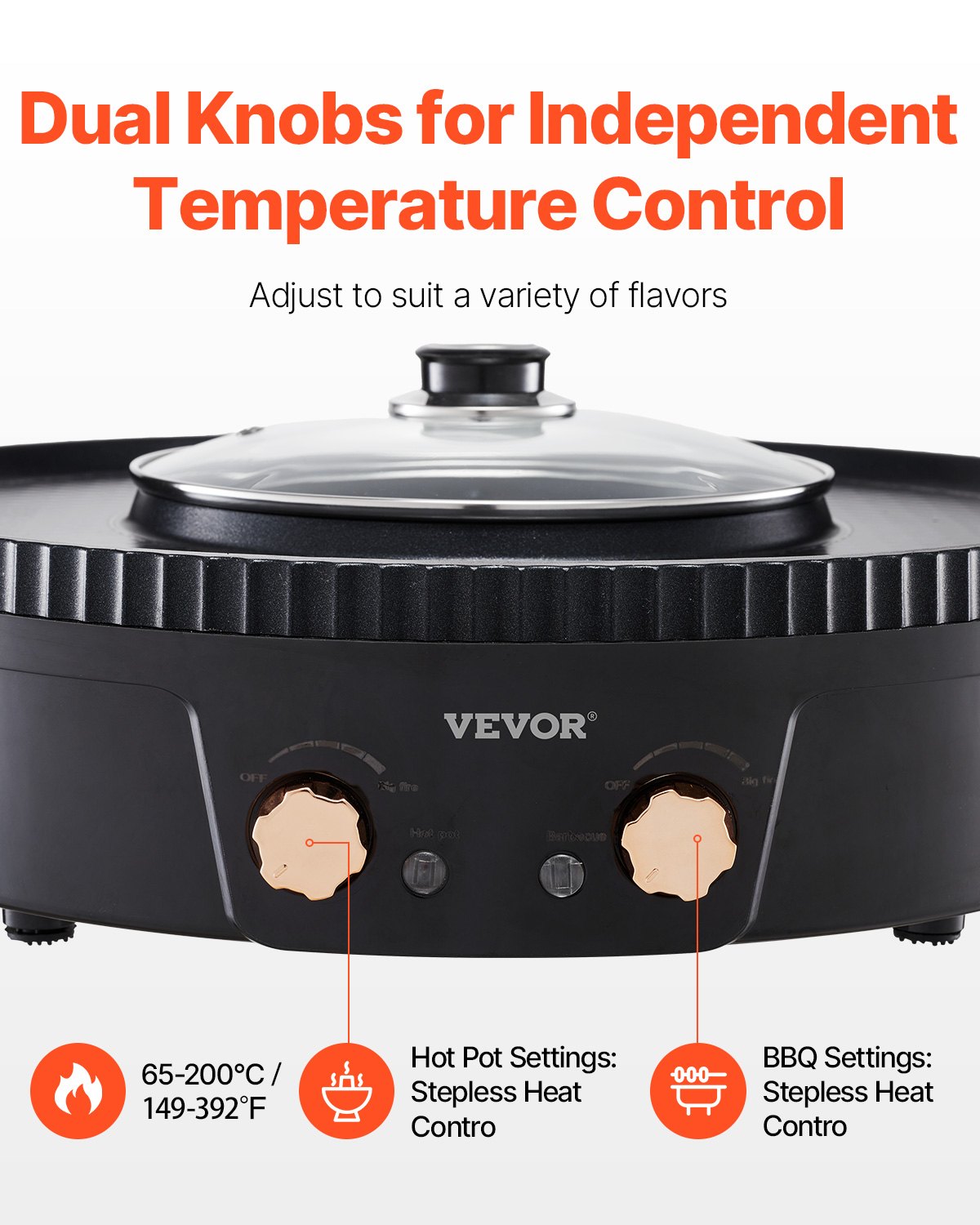 Hot Pot with Grill 1800W 2-in-1 Electric Smokeless Grill and Hot Pot VEVOR