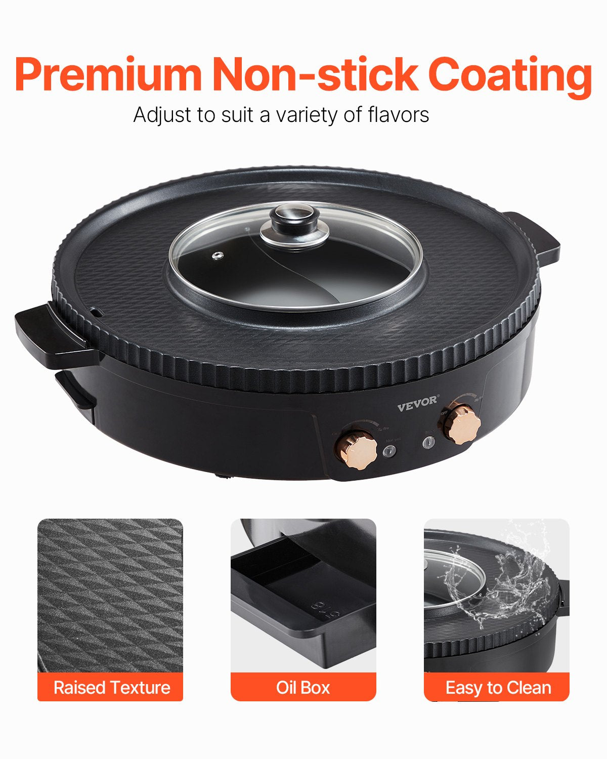 Hot Pot with Grill 1800W 2-in-1 Electric Smokeless Grill and Hot Pot VEVOR