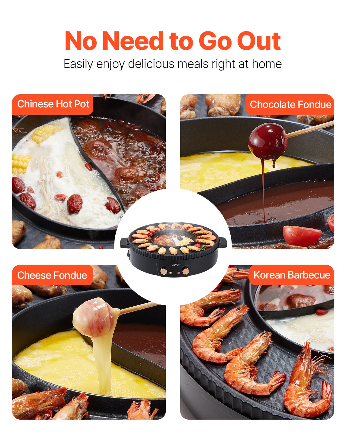 Hot Pot with Grill 1800W 2-in-1 Electric Smokeless Grill and Hot Pot VEVOR