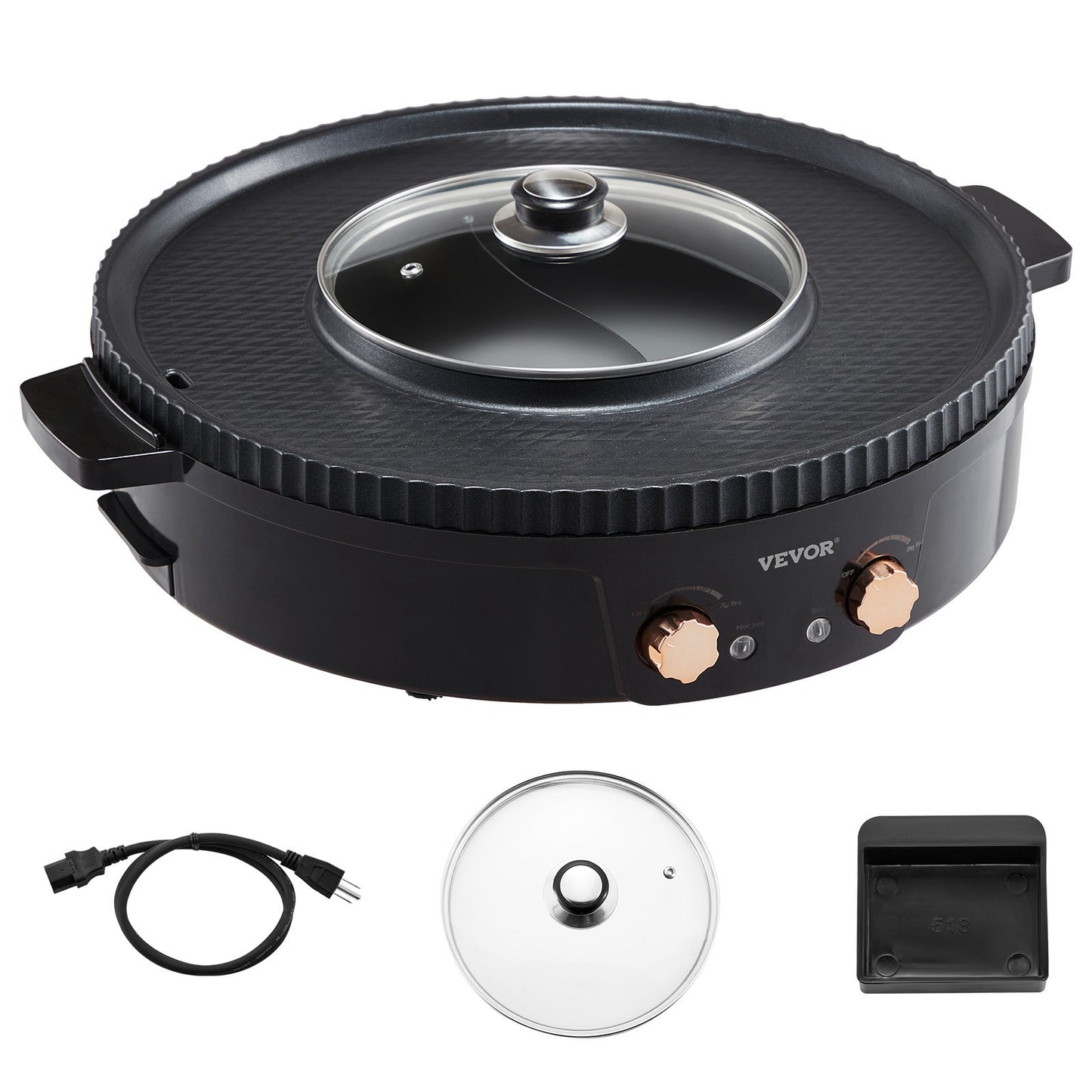 Hot Pot with Grill 1800W 2-in-1 Electric Smokeless Grill and Hot Pot VEVOR