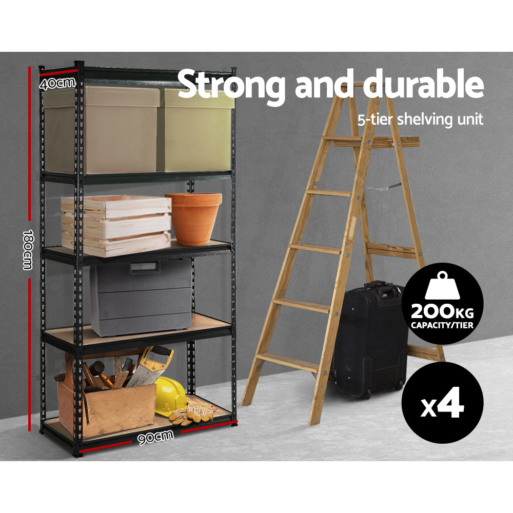 Garage Shelving - Giantz 4x1.8M x 0.9M Garage Shelving Warehouse Rack Pallet Racking Storage Shelve Black