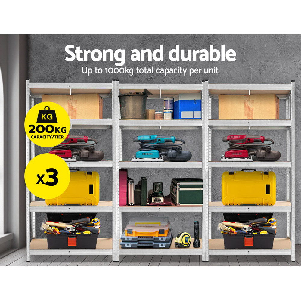 Garage Shelving - Giants 3x1.8M x 0.9M Warehouse Shelving Rack Racking Garage Storage Shelves- Silver