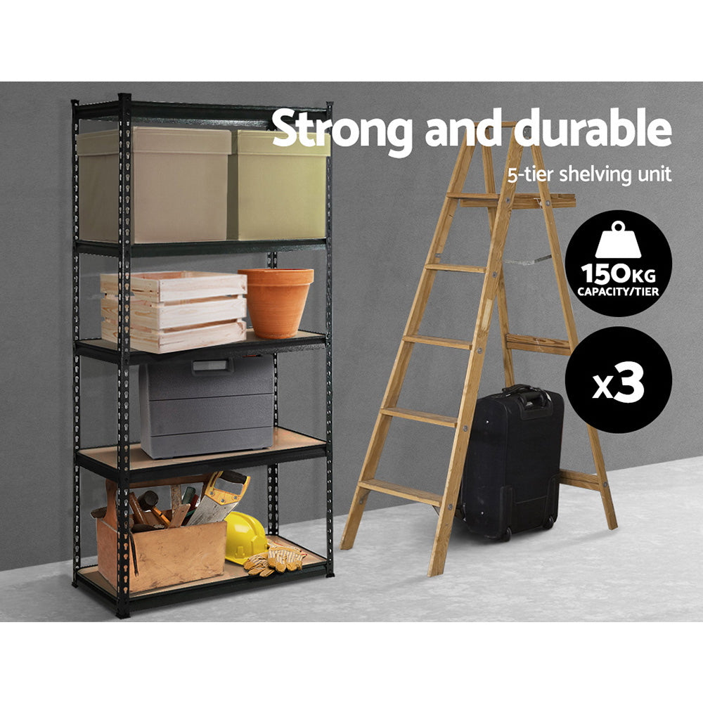Garage Storage - Giantz 3x1.5M x 0.7M Warehouse Shelving Racking Storage Garage Shelves Rack- Black