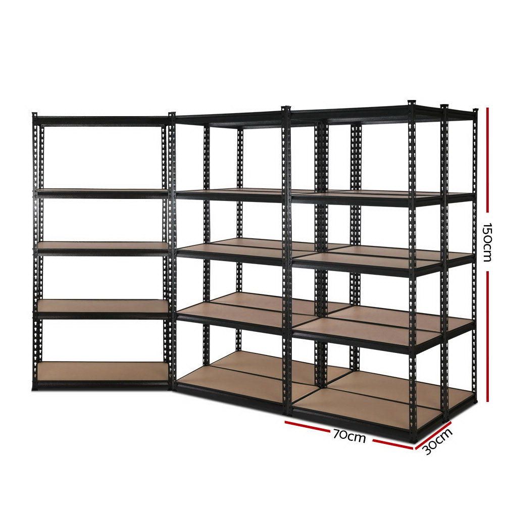 Garage Shelving - Giantz 5x1.5M x 0.7M Garage Shelving Warehouse Rack Pallet Racking Storage Shelve Black