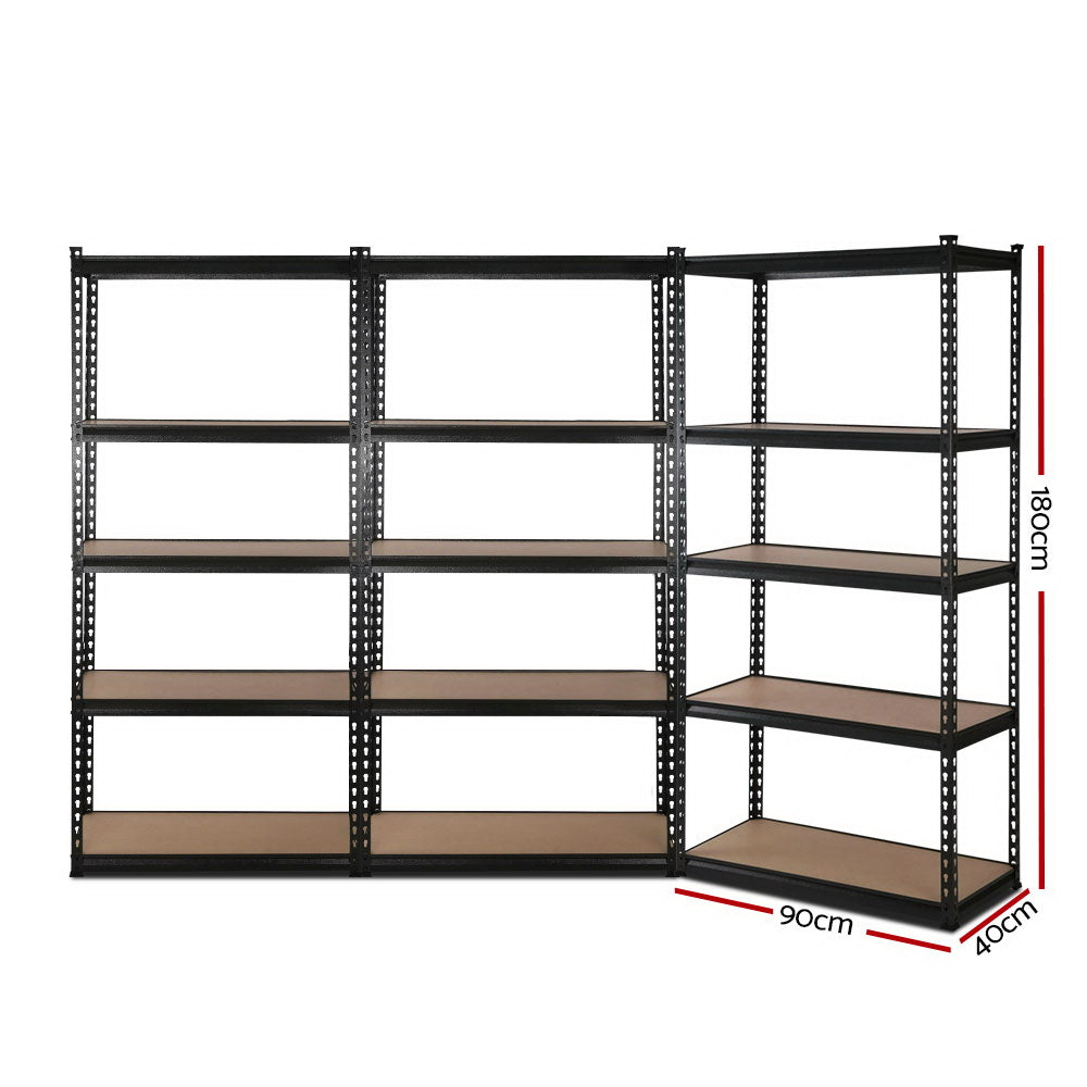 Garage Shelving - Giantz 3x1.8M x 0.9M Garage Shelving Warehouse Rack Pallet Racking Storage Shelve Black