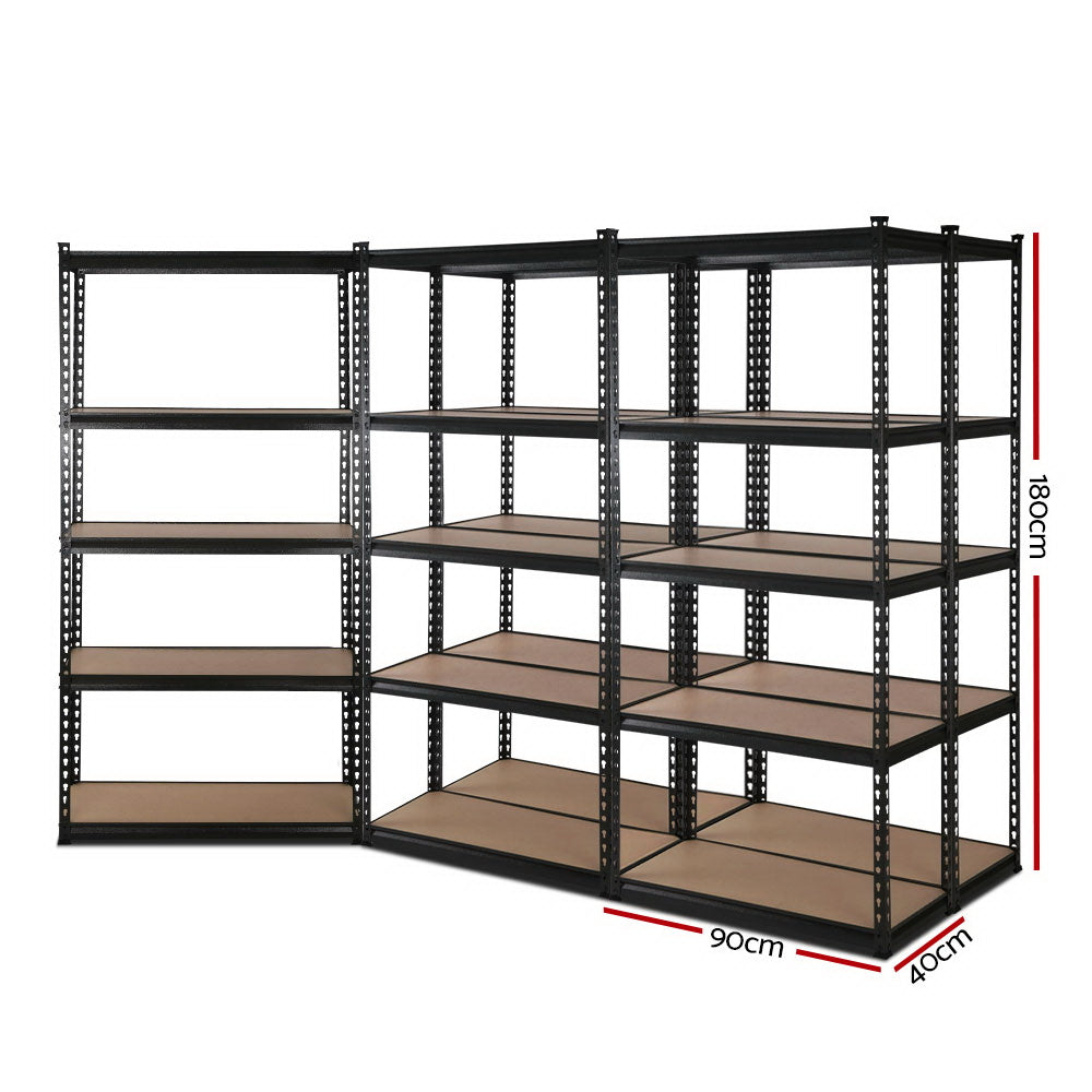 Garage Shelving - Giantz 5x1.8M x 0.9M Garage Shelving Warehouse Rack Pallet Racking Storage Shelve Black