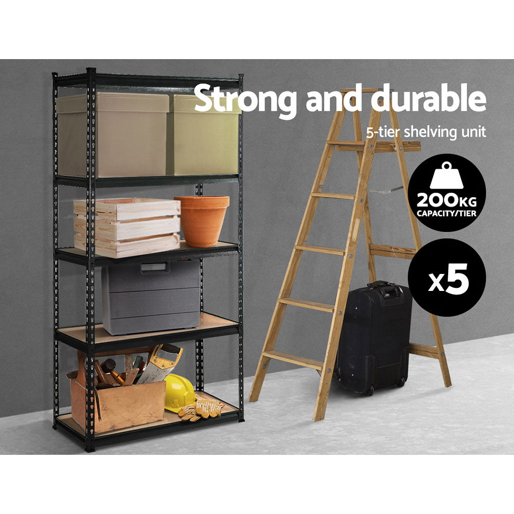 Garage Shelving - Giantz 5x1.8M x 0.9M Garage Shelving Warehouse Rack Pallet Racking Storage Shelve Black