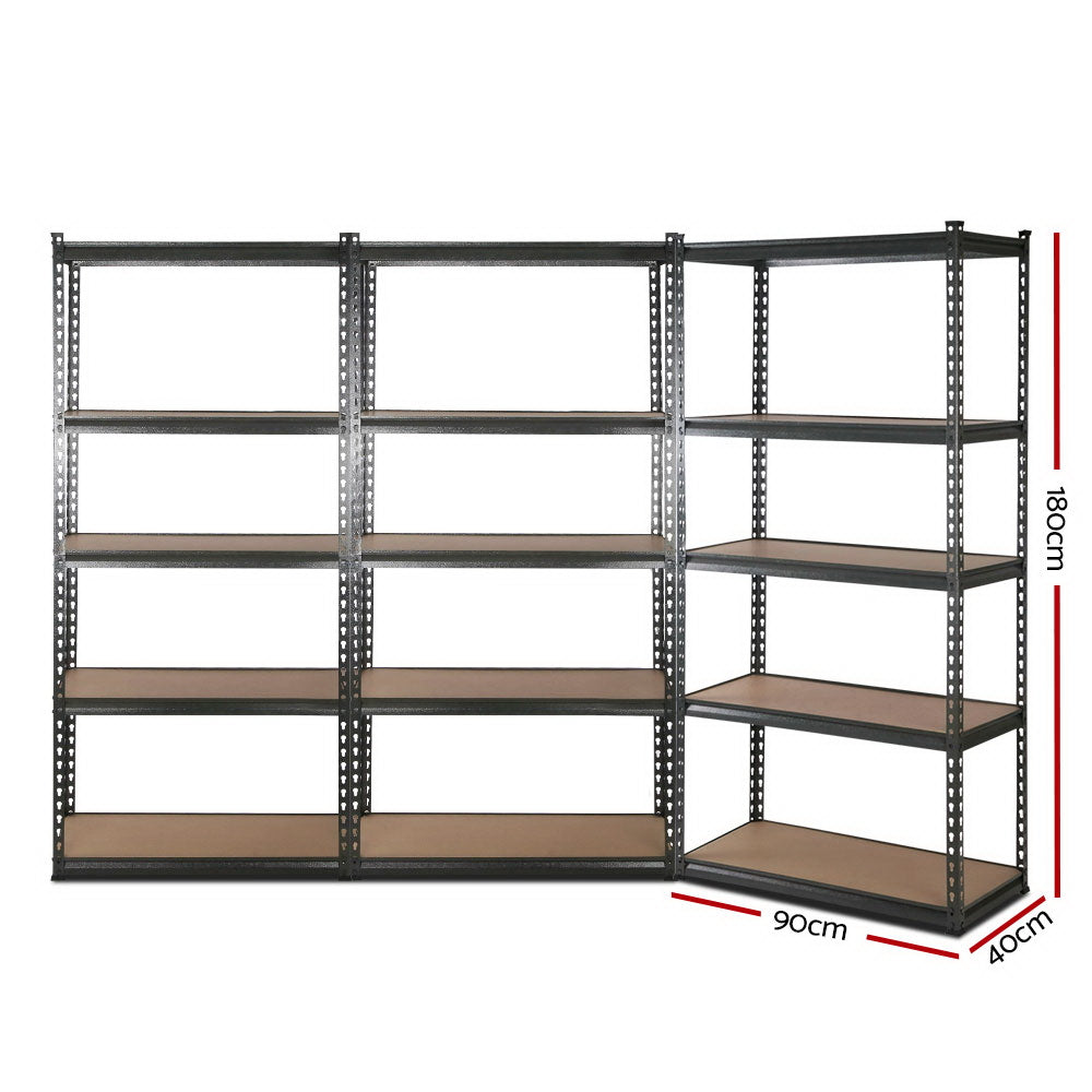 Garage Shelving - Giantz 3x1.8M x 0.9M 5-Shelves Steel Warehouse Shelving Racking Garage Storage Rack Charcoal
