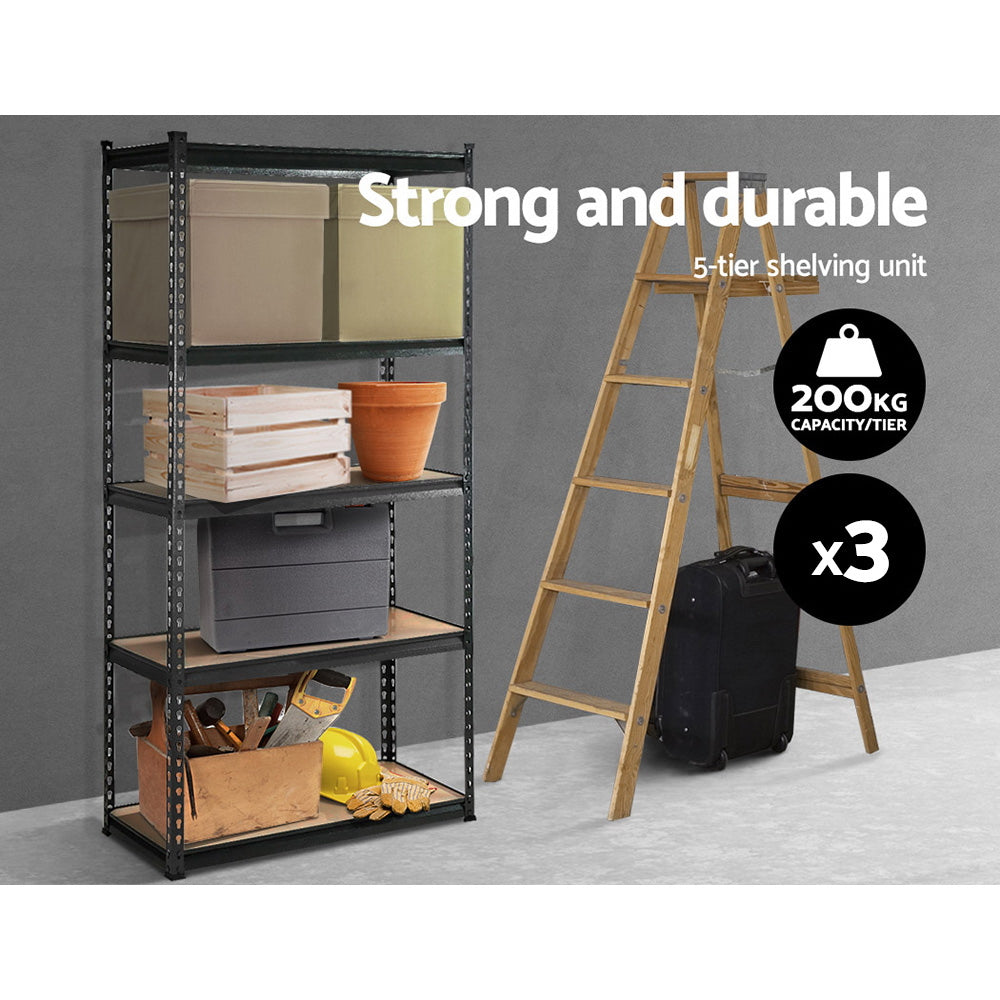 Garage Shelving - Giantz 3x1.8M x 0.9M 5-Shelves Steel Warehouse Shelving Racking Garage Storage Rack Charcoal
