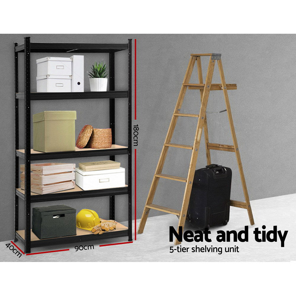 Garage Shelving - Giantz 1.8M x 0.9M Warehouse Racking Rack Shelving Garage Storage Steel Metal Shelves- Black