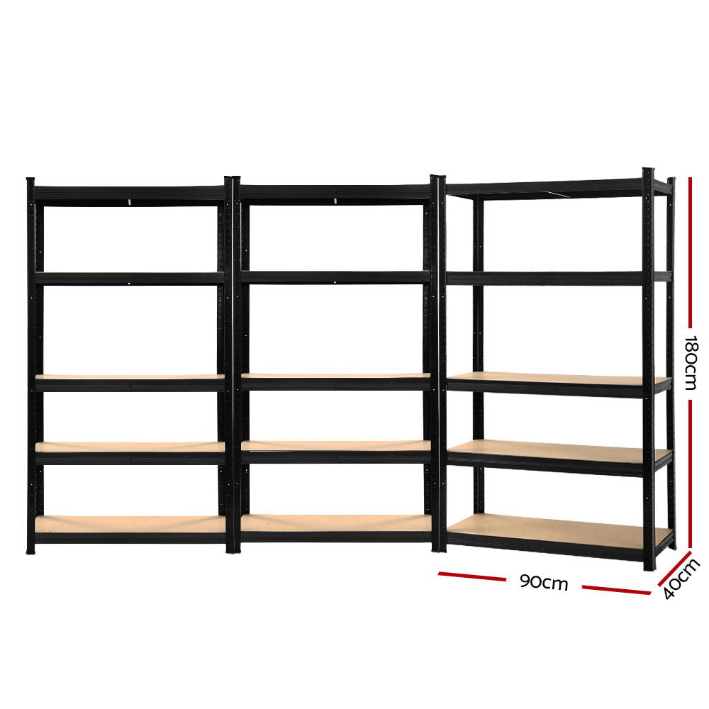 Garage Shelving - Giantz 3x1.8M x 0.9M Garage Shelving Warehouse Rack Pallet Racking Storage Shelf Black