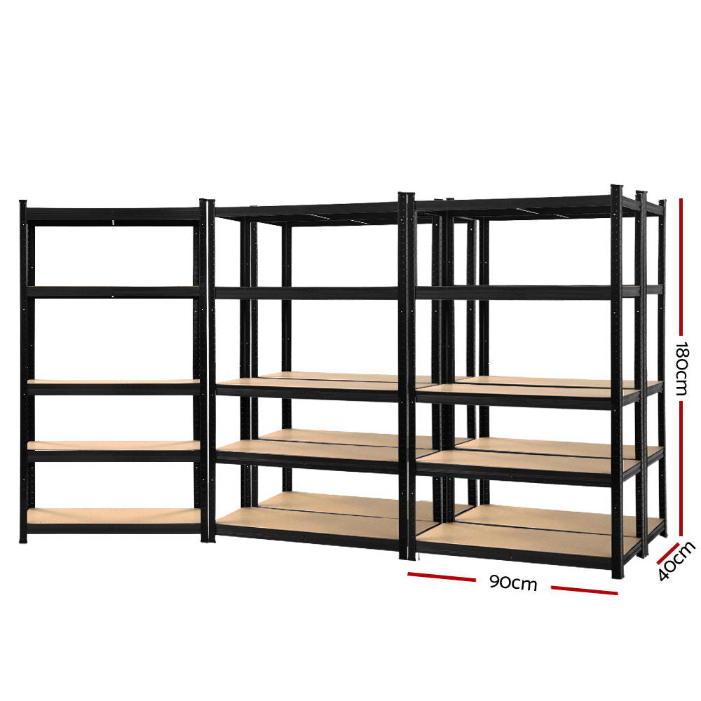 Garage Shelving - Giantz 5x1.8M x 0.9M Garage Shelving Warehouse Rack Pallet Racking Storage Shelf Black
