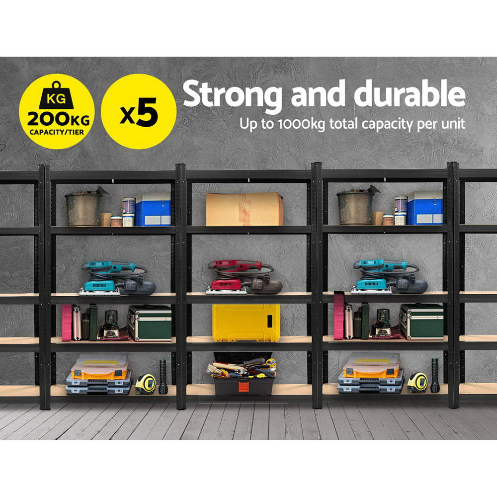 Garage Shelving - Giantz 5x1.8M x 0.9M Garage Shelving Warehouse Rack Pallet Racking Storage Shelf Black