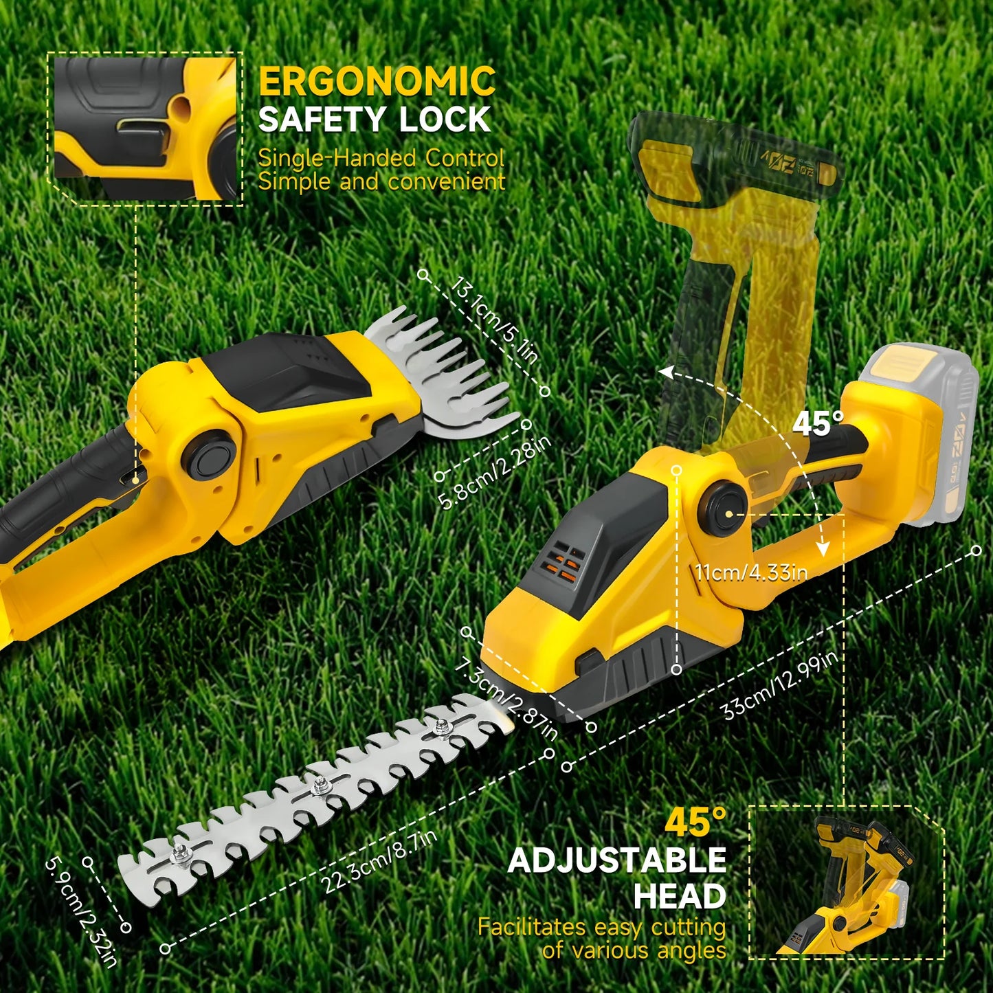 DeWalt 18V - 20V Max Compatible Cordless Hedge Trimmer Electric Grass Trimmer Bush Trimmer Grass Shears Garden Tools for Dewalt 20V Battery (No Battery)