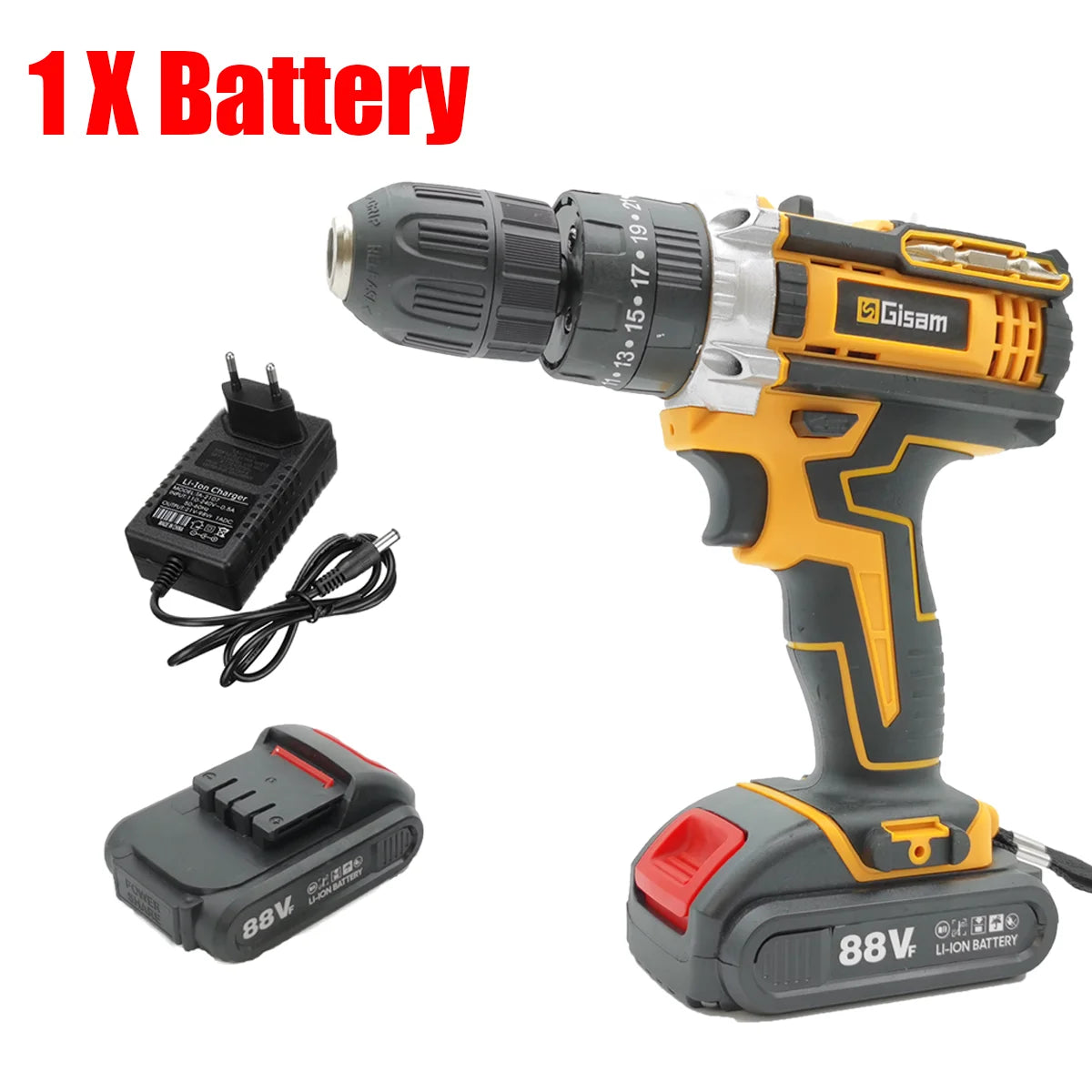 Makita Compatible 18V JV Gisam Cordless Impact Drill set with 2x batteries and charger Electric Screwdriver Rechargeable Handheld Hammer Drill Power Tool 25+3 Torque Driver Li-ion Battery