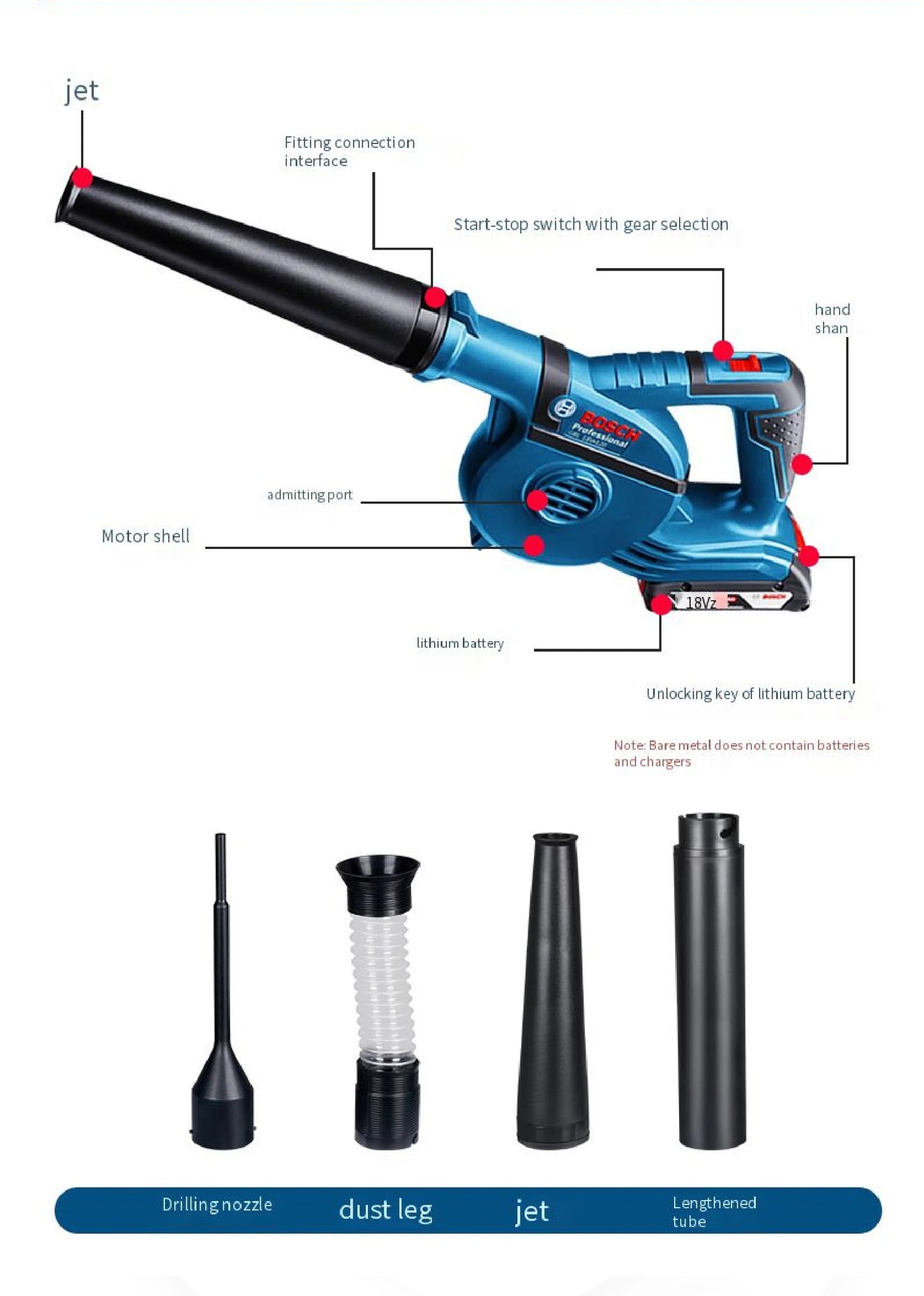 Bosch Cordless Blower GBL18V-120 Rechargeable 18V lithium Air Blower Industrial Dust Blower Fan leaf blower Without battery