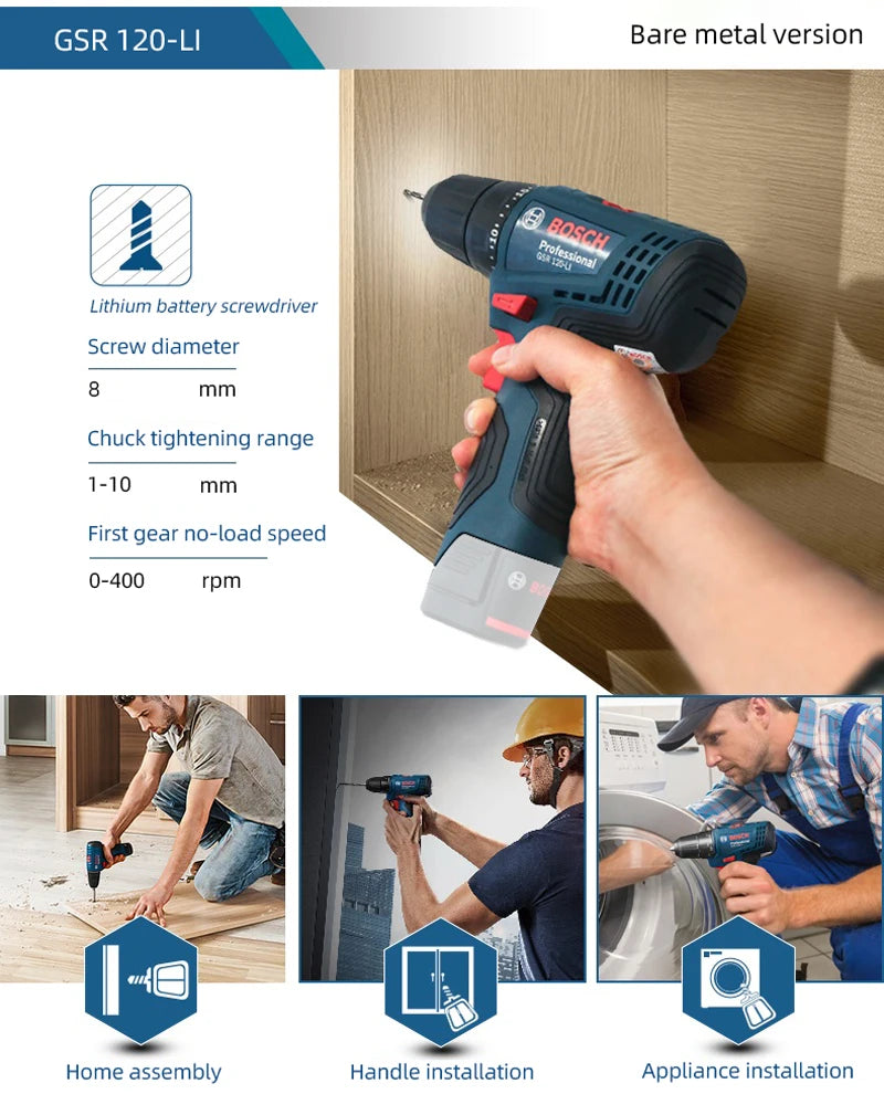 Bosch Professional Cordless Drill GSR 120-LI 12V Multi-Function Electric Driver Electric Screwdriver Power Tool (Bare Tool)