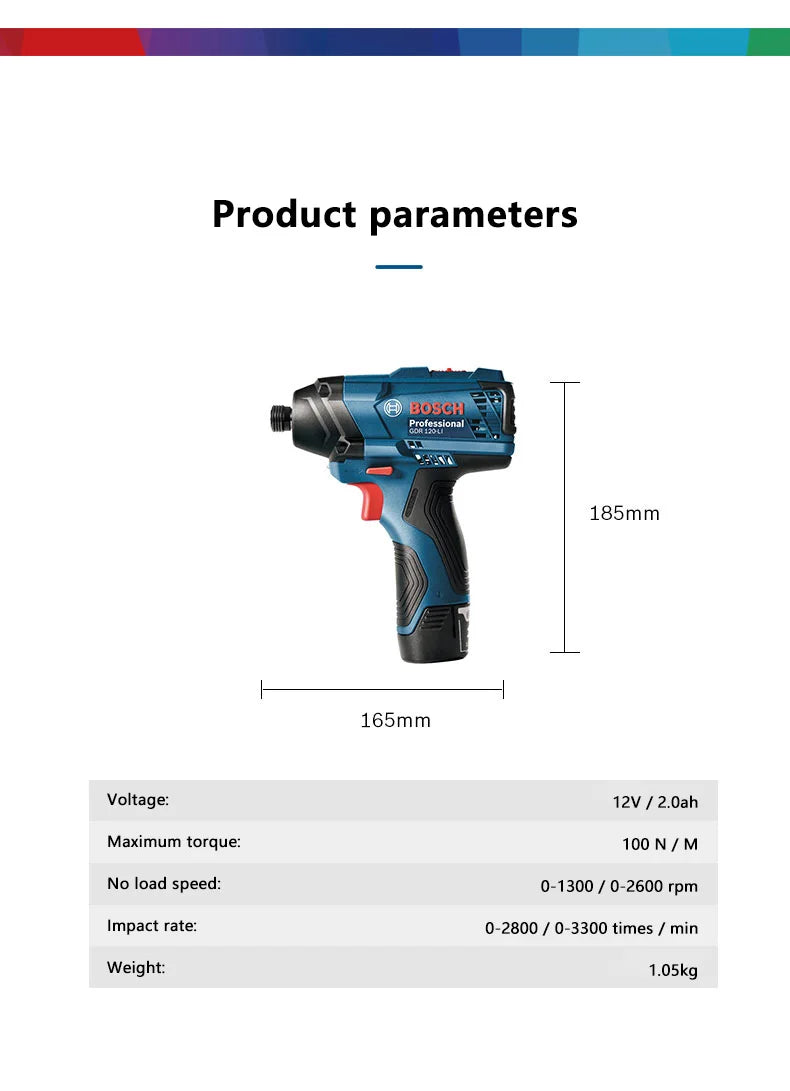Bosch Impact Driver GDR 120-LI 12V Cordless Electric Drill Rechargeable Screwdriver 100N/m Impact Wrench Bosch Power Tools