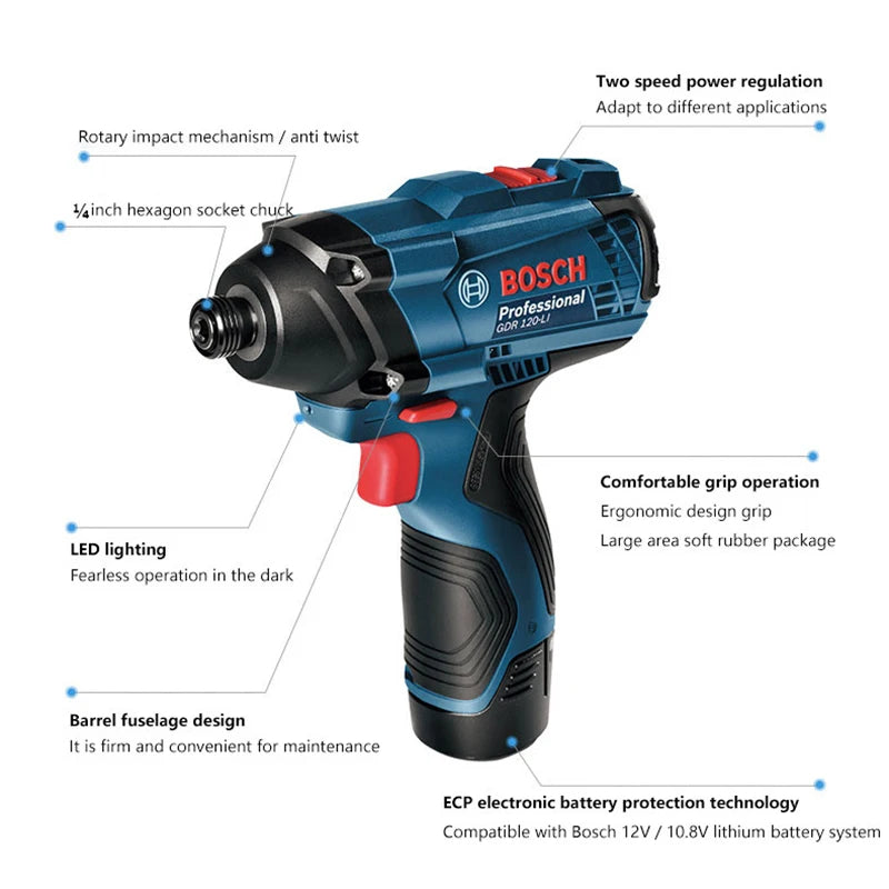 Bosch Impact Driver GDR 120-LI 12V Cordless Electric Drill Rechargeable Screwdriver 100N/m Impact Wrench Bosch Power Tools