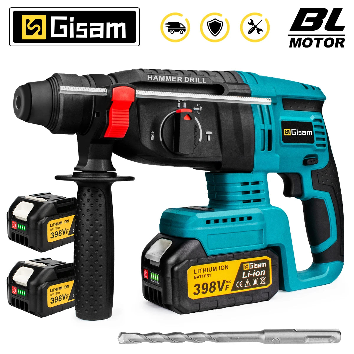 Makita Compatible 18V Gisam 26MM Brushless Electric Hammer Drill Multifunctional Cordless Rotary Hammer Impact Drill Tool For Makita 18V Battery Pin