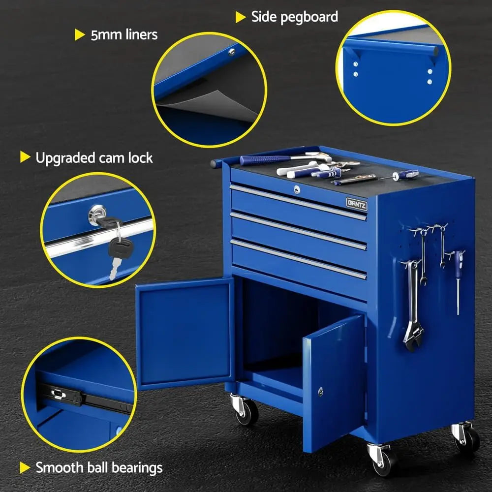 3 Drawers Large Tool Chest Trolley, Lockable Tool Box Tools Storage Box Cabinet Cart Garage Ute Organiser Boxes, 100kg Capacity