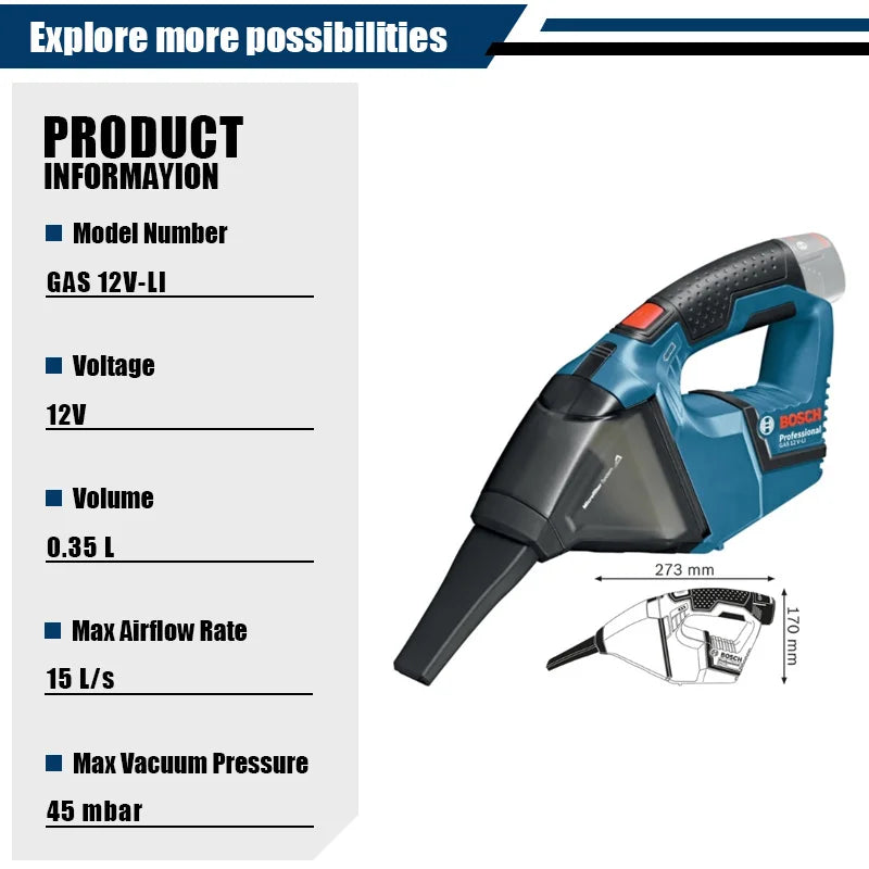 Bosch GAS 12V Cordless Vacuum Cleaner Powerful Cyclone Household Portable Handheld Dust Extractor Mini Home Car Vacuum Clean