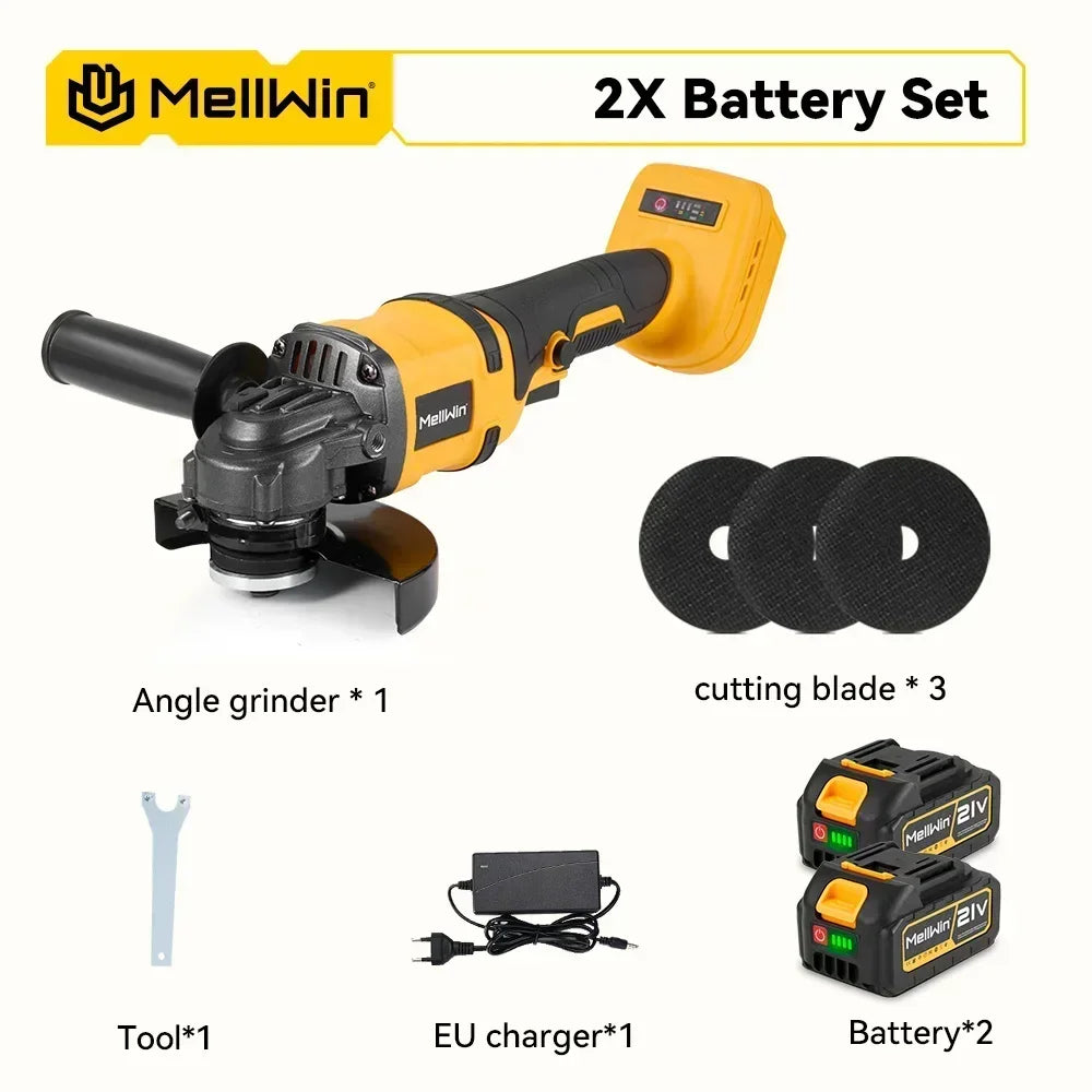 Makita Compatible 18V MELLWIN 125MM Brushless Electric Angle Grinder M14 Cordless Metal Wood Grinding Polishing Cutting Tool For Makita 18VBattery Pin