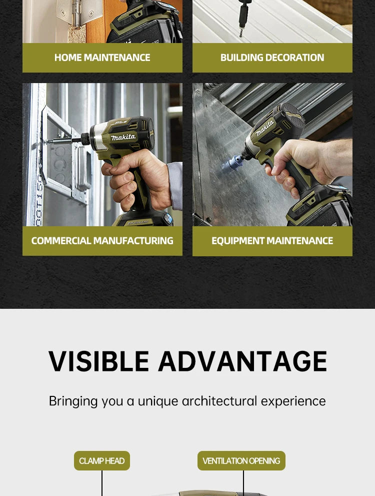 Makita 18V DTD173 Brushless Drill Green Electric Power Tool for Home Improvement DIY 180Nm Torque for Wood Bolts T-Mode