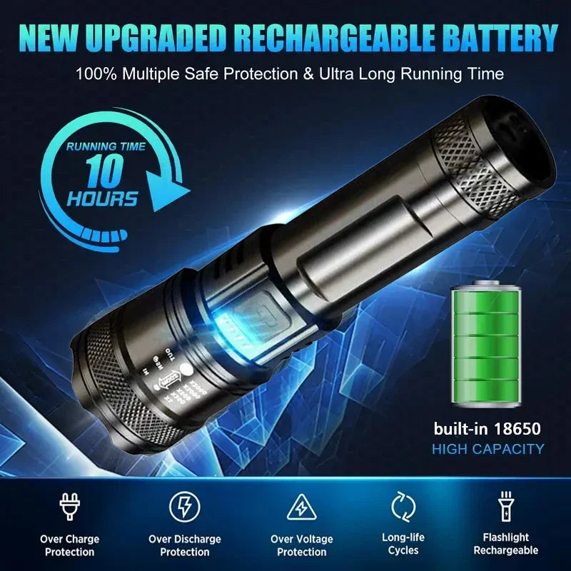 Torch Super Bright P50 JV Flashlight USB Rechargeable LED Long Range Tactical Torch Outdoor Waterproof Emergency Camping Fishing Lantern