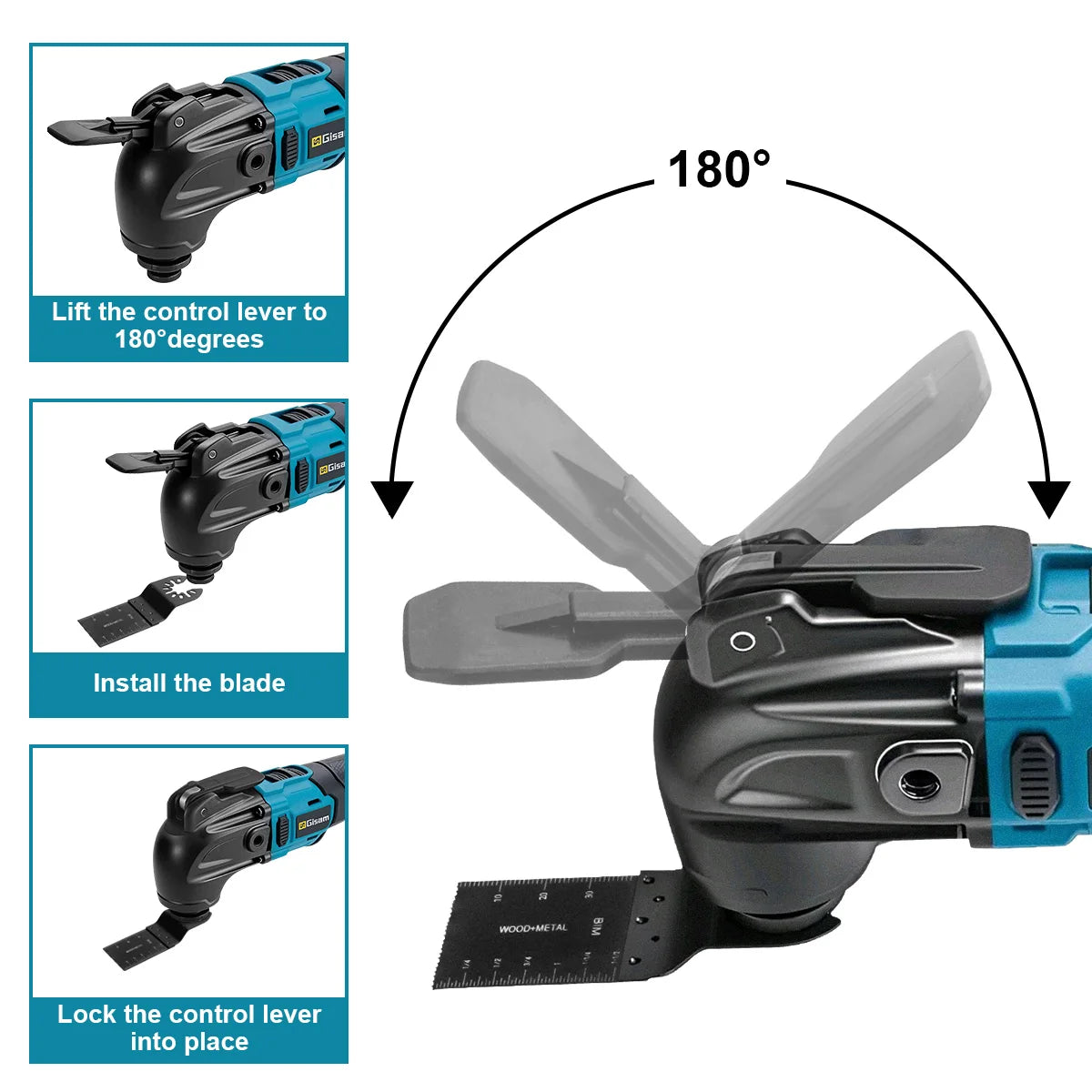 Makita Compatible 18V Gisam 20000OPM Brushless Oscillating Multi Tools Function Tool 6Gears Electric Saw Trimmer Shovel for Makita 18V Battery Pin