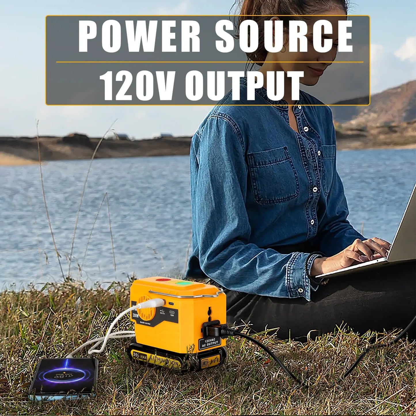 DeWalt Compatible 18V 20V Max JV 350W Output Portable Inverter for Dewalt 20V Max Battery Power Supply Source to AC 120V/220-230V Converter for Camping Emergency