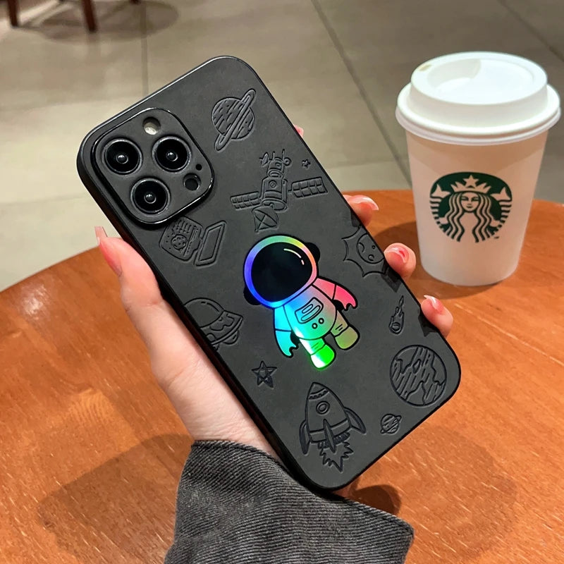iPhone Luxury Cortex Astronaut Phone Case For iPhone 15 14 13 12 11 Pro Max 7 8 Plus X Xs XR Max Laser Bumper Cases Back Cover Cases