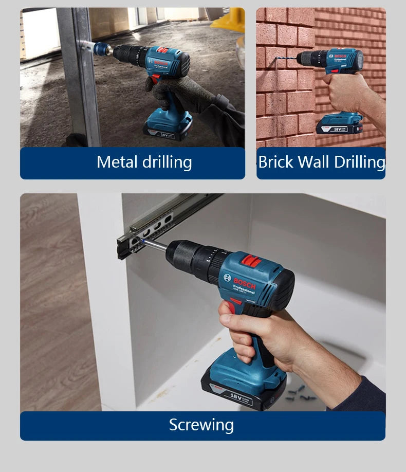 Bosch GSB 185-LI 18V Brushless Cordless Impact Drill 1900RPM Multifunctional Electric Screwdriver Power Tools Rotary Tool