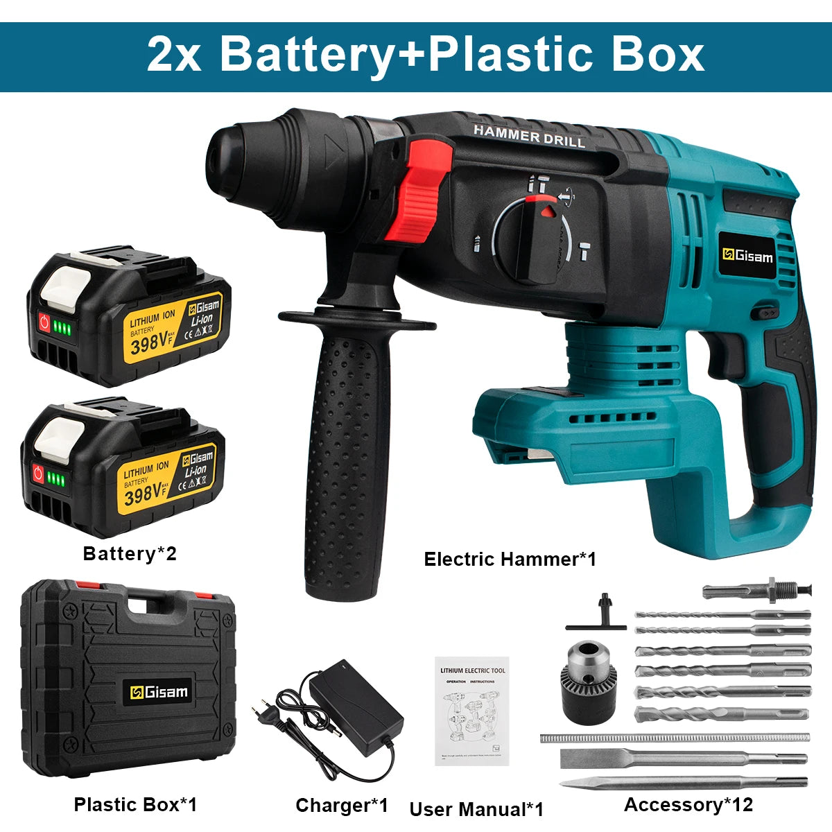 Makita 18V compatible Gisam 26mm Brushless Electric Hammer Drill Multifunctional Rotary Hammer Cordless Impact Hammer Power Tools For Makita 18V Battery Pin