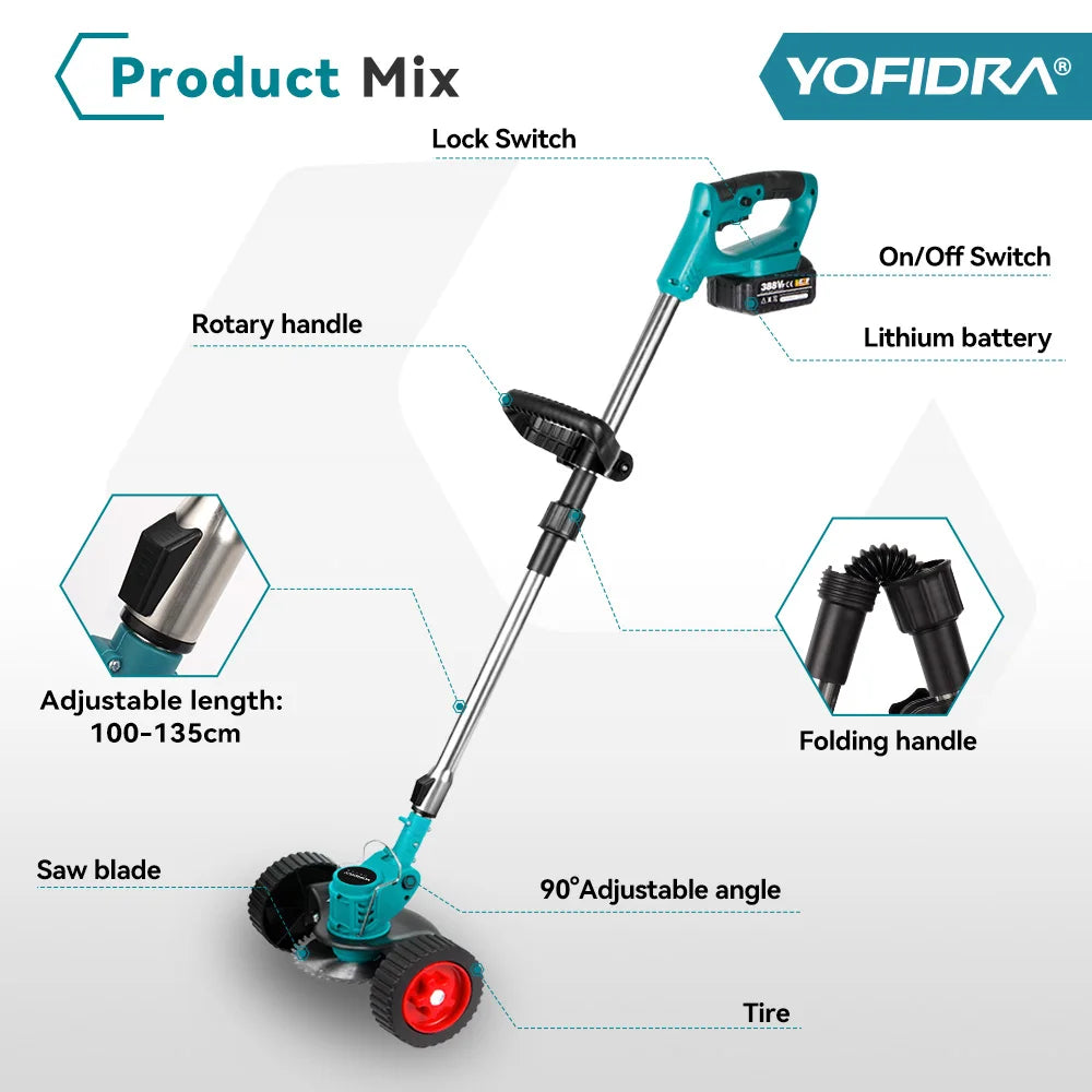 Makita Compatible 18V JV YOFIDRA Electric Lawn Mower Handheld Length Adjustable Cutter Cordless Garden Grass Cutting Trimmer For Makita 18V Battery Pin