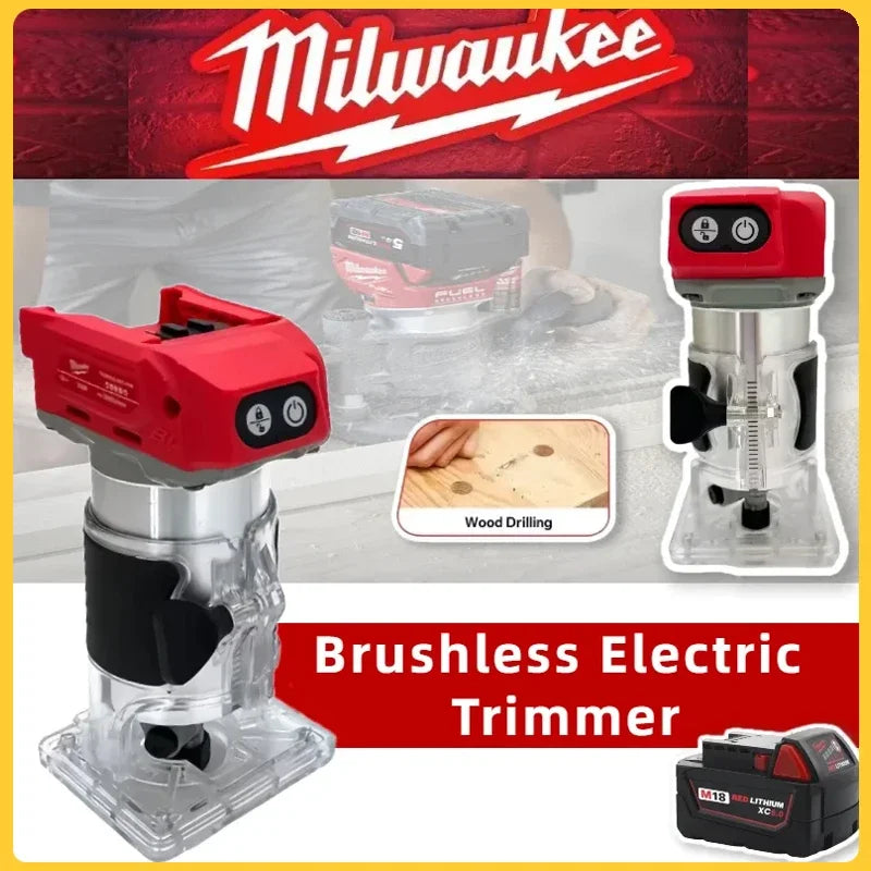 Milwaukee 18V Brushless Electric Router Trimmer Cordless Carpenter Milling Engraving Slotting Machine Carpenter Tool for 18v Battery