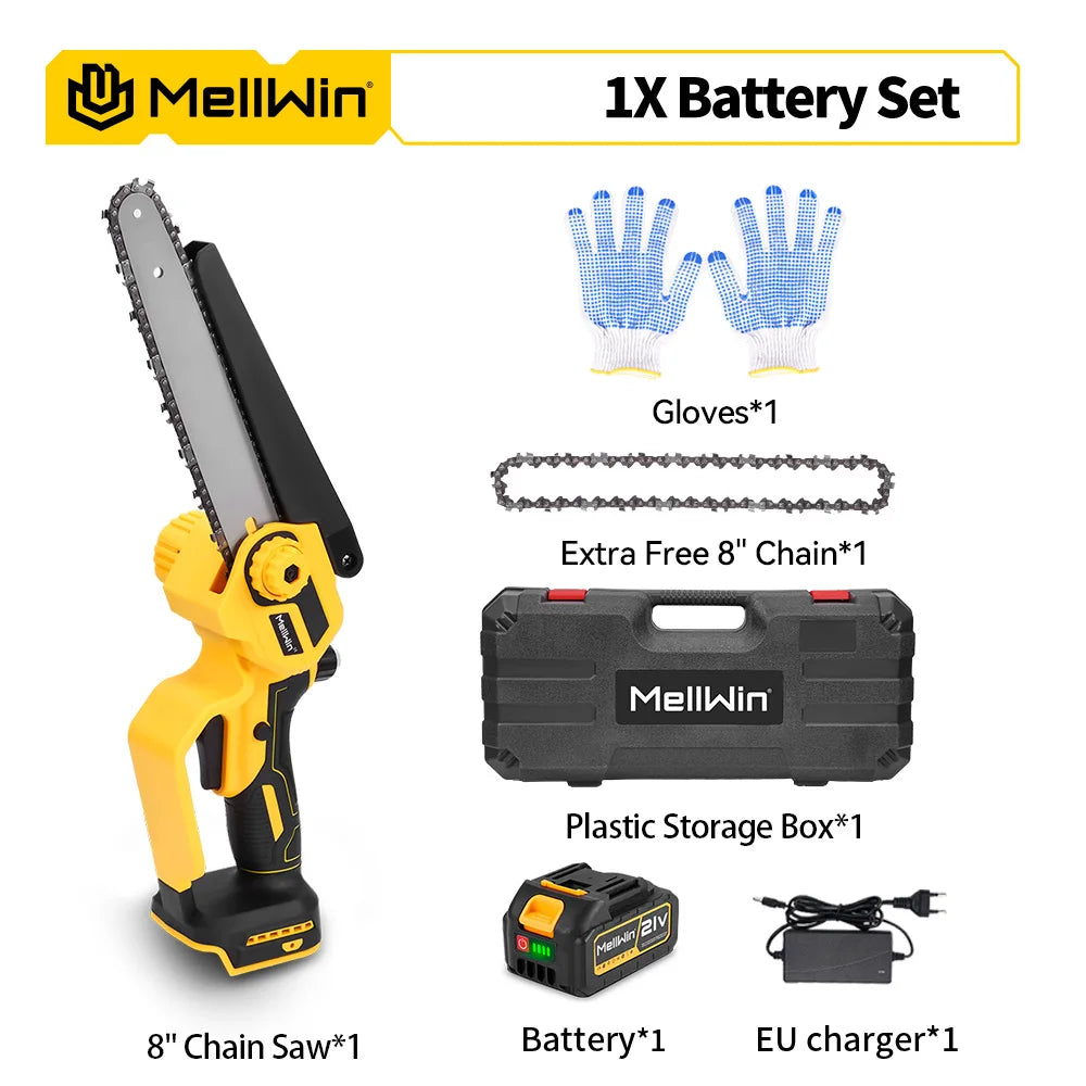 Makita Compatible 18V MELLWIN 4500W 8 inch Brushless Electric Pruning Saw Cordless Rechargeable Woodworking Saw Power Tool For Makita 18V Battery Pin