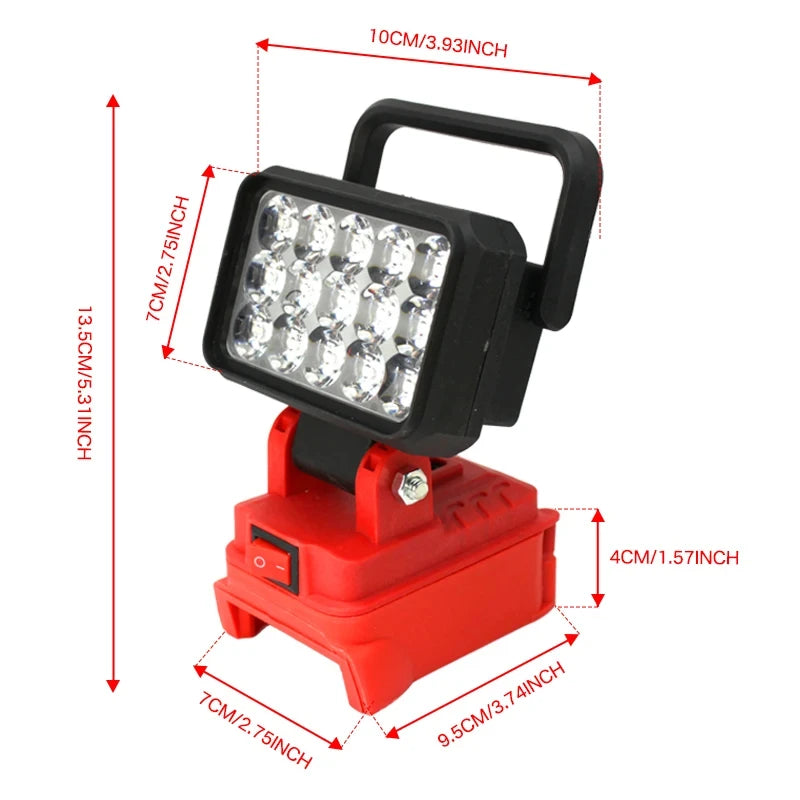 LED Spotlight with USB charging port x2 for Milwaukee M18 Batteries