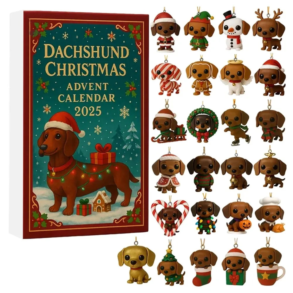 Sausage Dog JV Christmas Arrival Festival Blind Box Countdown Set 2025 Countdown Advent Calendar 24 Days Hanging Decorations