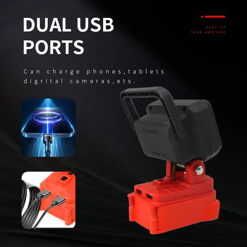 LED Spotlight with USB charging port x2 for Milwaukee M18 Batteries