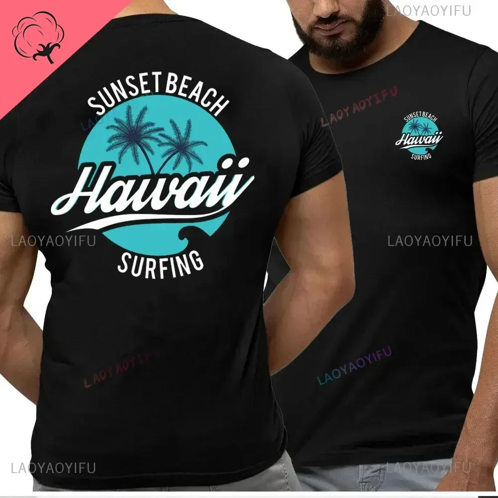 Hawaiian Traditions North Shore JV Printed Hawaii Surfing Men Women White High Qulaty Cotton T-shirt Comfortable Beach-style Surf Tee Tops