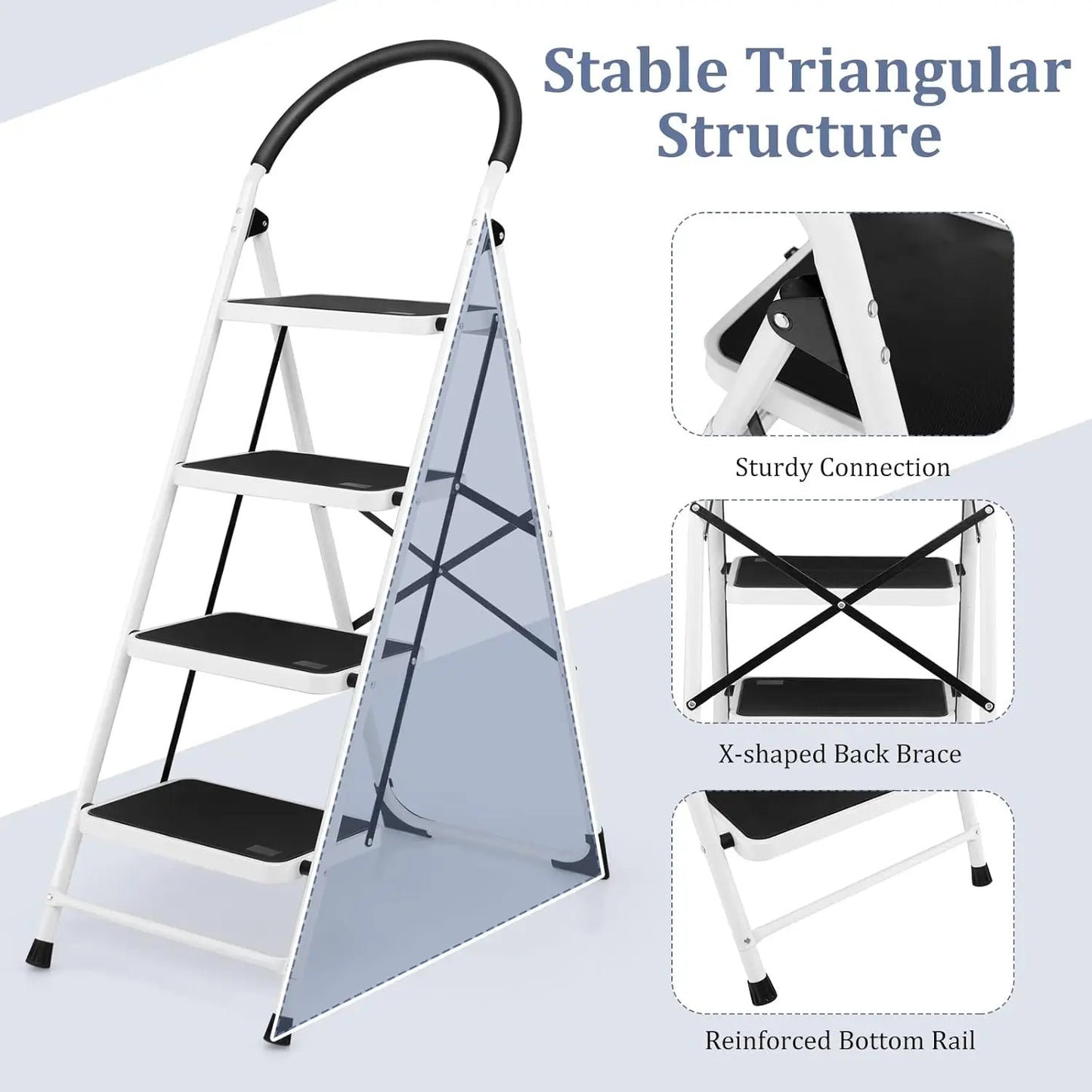 Step ladder 4 Step, Folding Step Stool Stepladders W/Widen Pedal, Portable Step Ladder for Home and Kitchen Use, 150KG Weight Capaci
