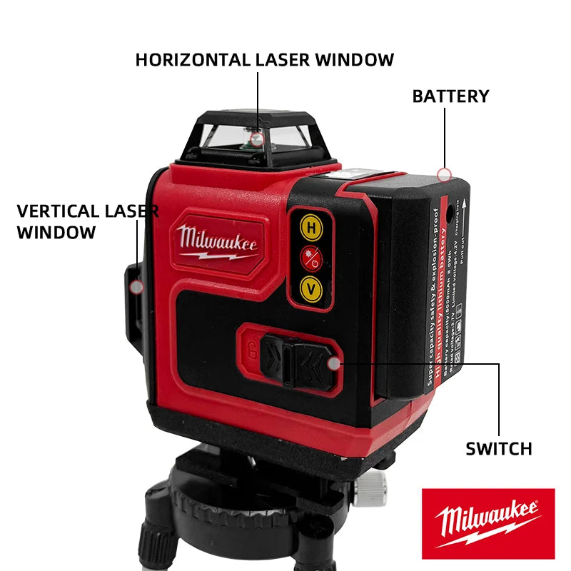 Milwaukee 18V Laser Level Green 16 Lines 4D Self Leveling 360 Horizontal And Vertical Super Powerful Laser level Beam